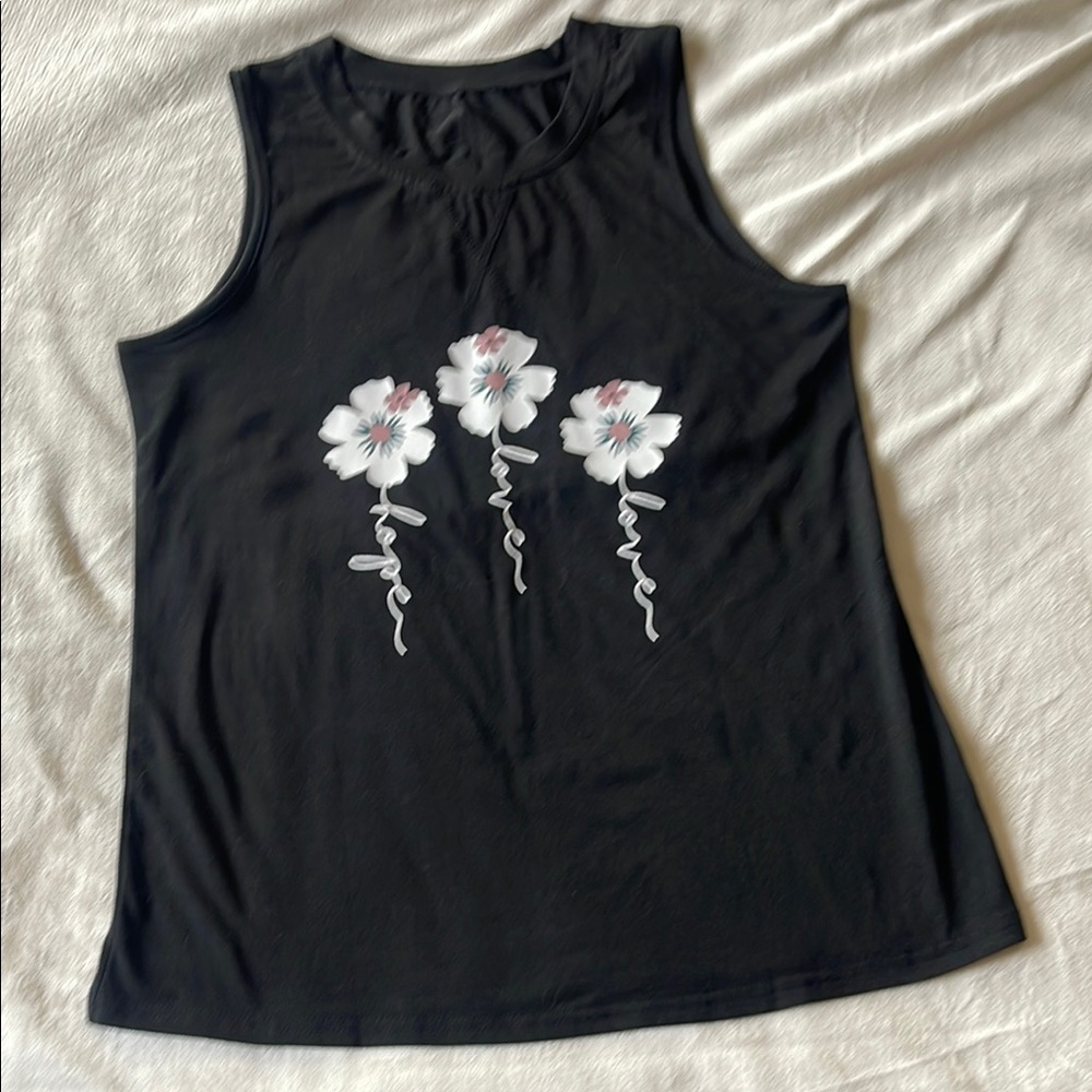 Gray Floral Graphic Tank Top